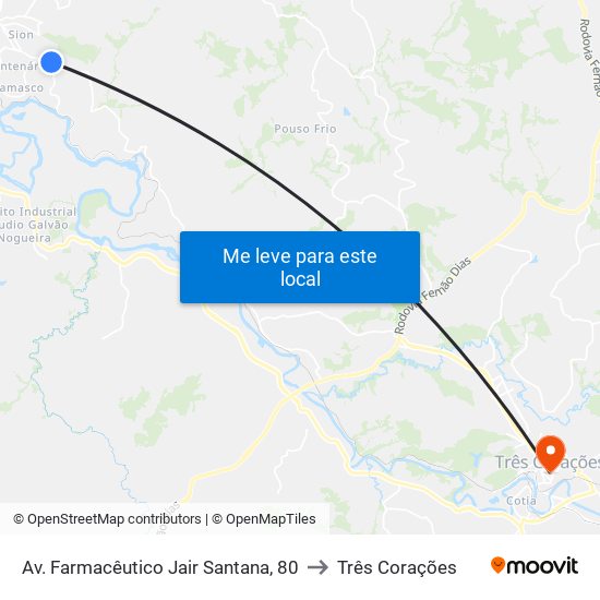 Av. Farmacêutico Jair Santana, 80 to Três Corações map