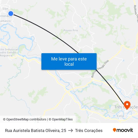 Rua Auristela Batista Oliveira, 25 to Três Corações map