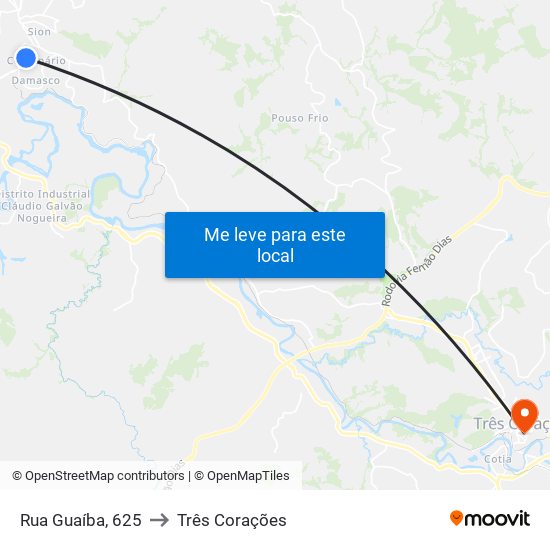 Rua Guaíba, 625 to Três Corações map