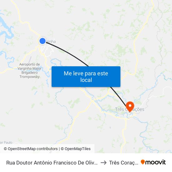 Rua Doutor Antônio Francisco De Oliveira, 280 to Três Corações map