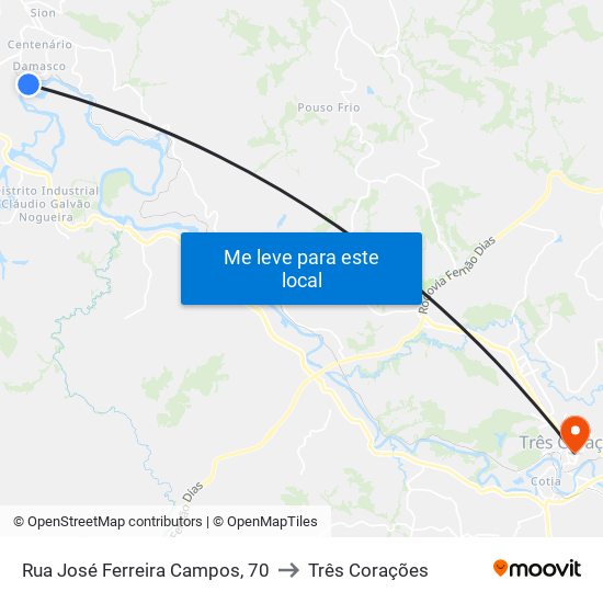 Rua José Ferreira Campos, 70 to Três Corações map