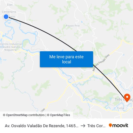 Av. Osvaldo Valadão De Rezende, 1465 | Sentido Centro to Três Corações map