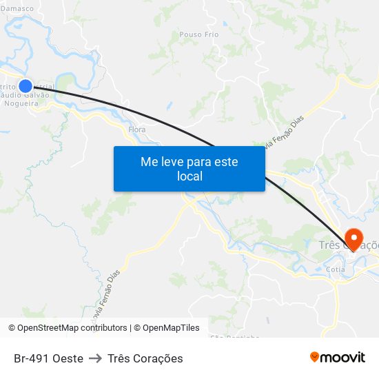 Br-491 Oeste to Três Corações map