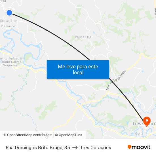 Rua Domingos Brito Braga, 35 to Três Corações map