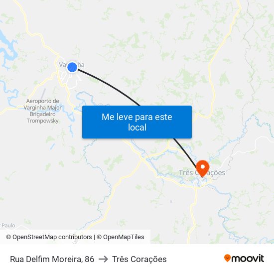 Rua Delfim Moreira, 86 to Três Corações map