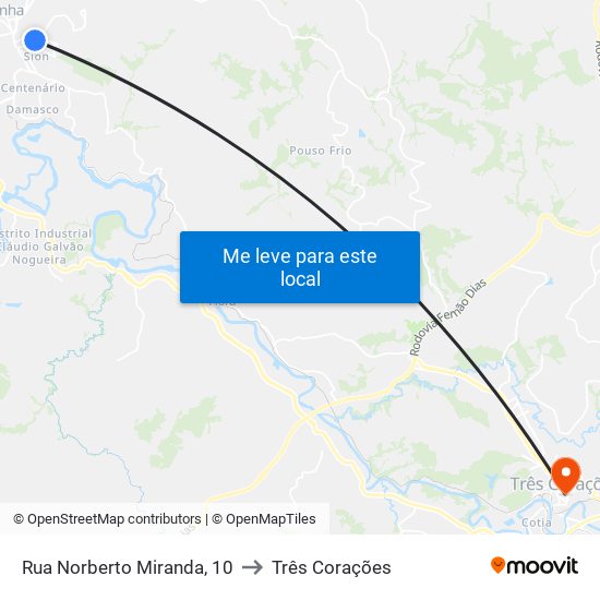 Rua Norberto Miranda, 10 to Três Corações map