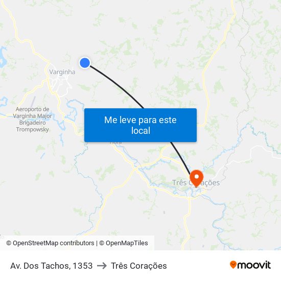 Av. Dos Tachos, 1353 to Três Corações map