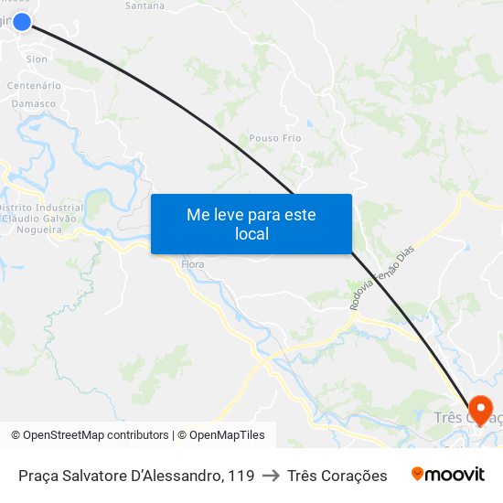Praça Salvatore D’Alessandro, 119 to Três Corações map