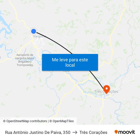 Rua Antônio Justino De Paiva, 350 to Três Corações map