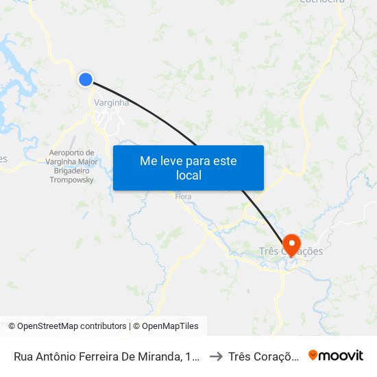 Rua Antônio Ferreira De Miranda, 140 to Três Corações map