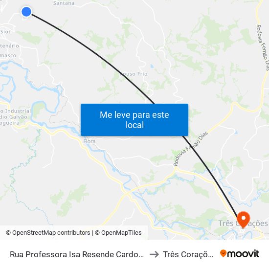 Rua Professora Isa Resende Cardoso to Três Corações map