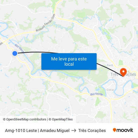 Amg-1010 Leste | Amadeu Miguel to Três Corações map