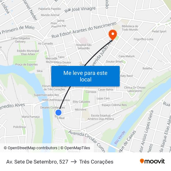 Av. Sete De Setembro, 527 to Três Corações map