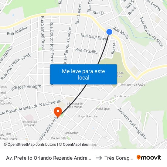 Av. Prefeito Orlando Rezende Andrade, 947 to Três Corações map