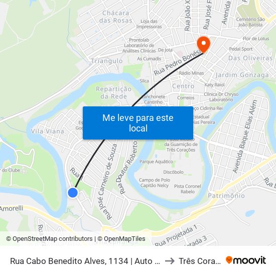 Rua Cabo Benedito Alves, 1134 | Auto Peças Jukita to Três Corações map