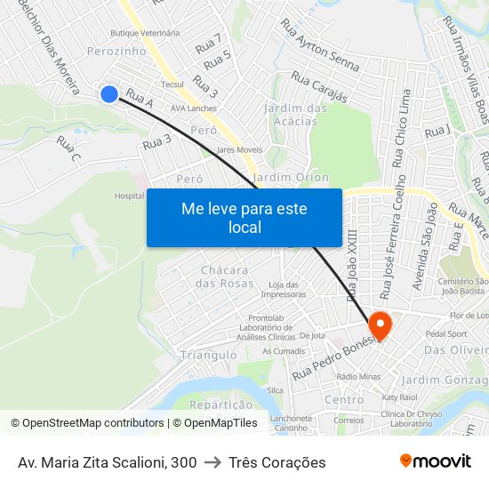 Av. Maria Zita Scalioni, 300 to Três Corações map