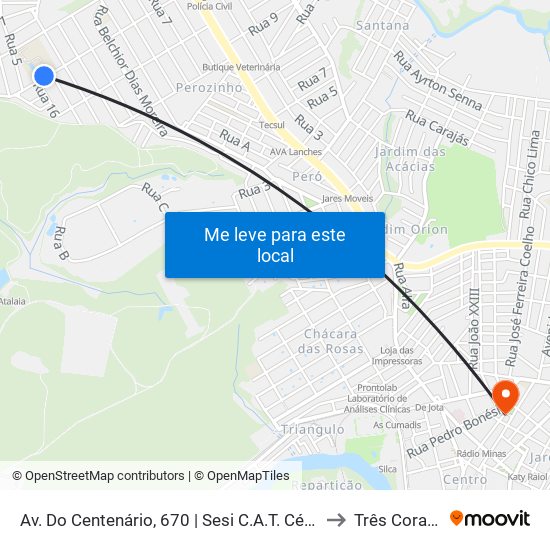 Av. Do Centenário, 670 | Sesi C.A.T. César Vanucci to Três Corações map
