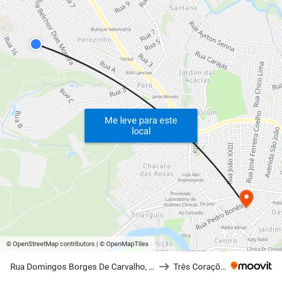 Rua Domingos Borges De Carvalho, 597 to Três Corações map