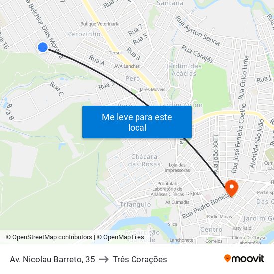 Av. Nicolau Barreto, 35 to Três Corações map