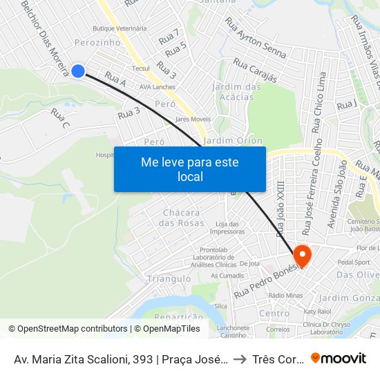 Av. Maria Zita Scalioni, 393 | Praça José Feliciano Nogueira to Três Corações map