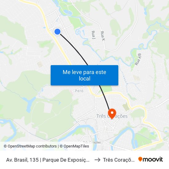 Av. Brasil, 135 | Parque De Exposições to Três Corações map