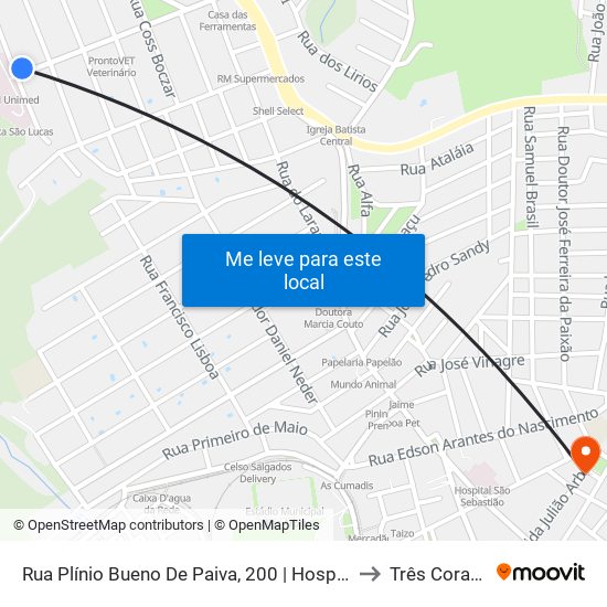 Rua Plínio Bueno De Paiva, 200 | Hospital Unimed to Três Corações map