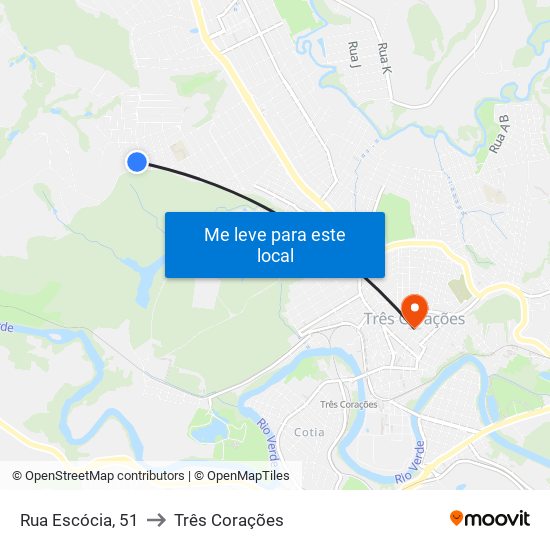 Rua Escócia, 51 to Três Corações map