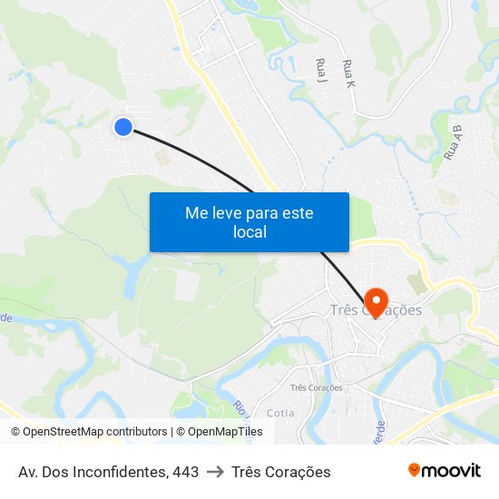 Av. Dos Inconfidentes, 443 to Três Corações map