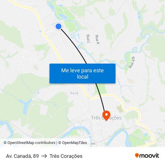 Av. Canadá, 89 to Três Corações map