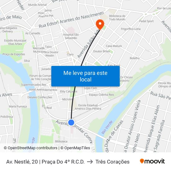Av. Nestlé, 20 | Praça Do 4º R.C.D. to Três Corações map