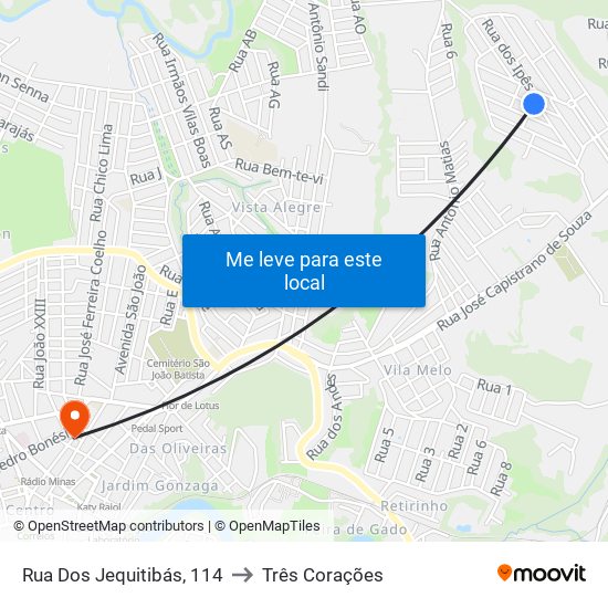 Rua Dos Jequitibás, 114 to Três Corações map