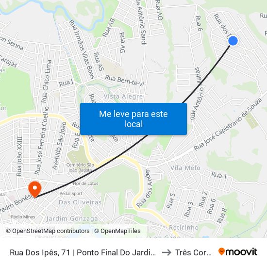Rua Dos Ipês, 71 | Ponto Final Do Jardim Das Alterosas to Três Corações map