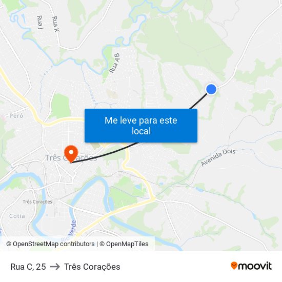 Rua C, 25 to Três Corações map