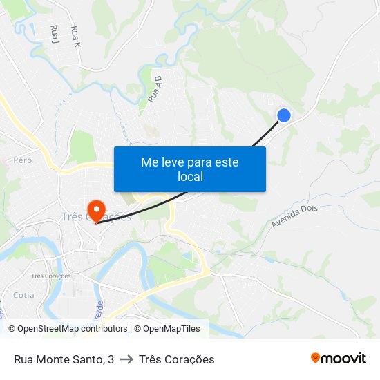 Rua Monte Santo, 3 to Três Corações map