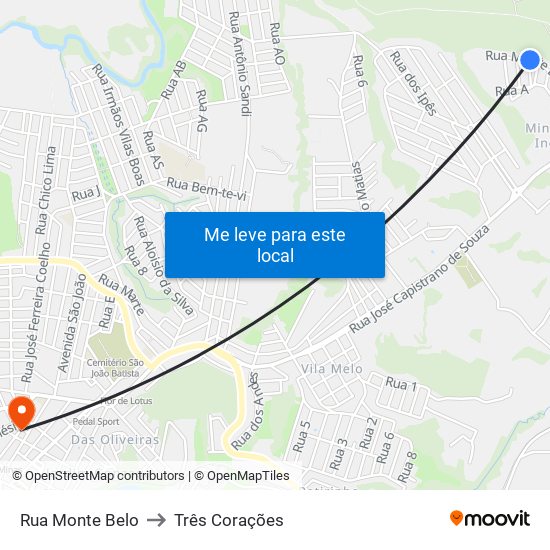 Rua Monte Belo to Três Corações map