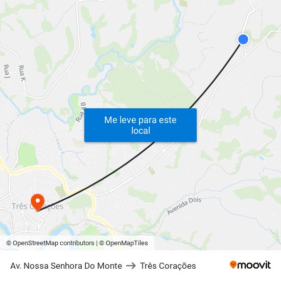 Av. Nossa Senhora Do Monte to Três Corações map