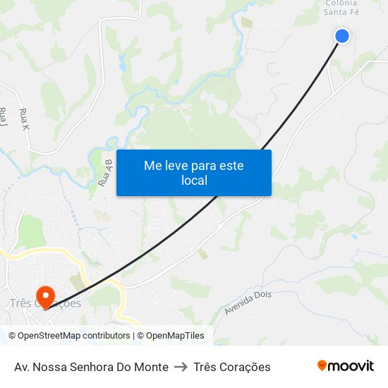 Av. Nossa Senhora Do Monte to Três Corações map