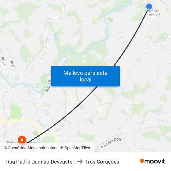 Rua Padre Damião Deveuster to Três Corações map