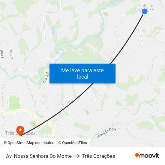 Av. Nossa Senhora Do Monte to Três Corações map