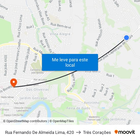 Rua Fernando De Almeida Lima, 420 to Três Corações map