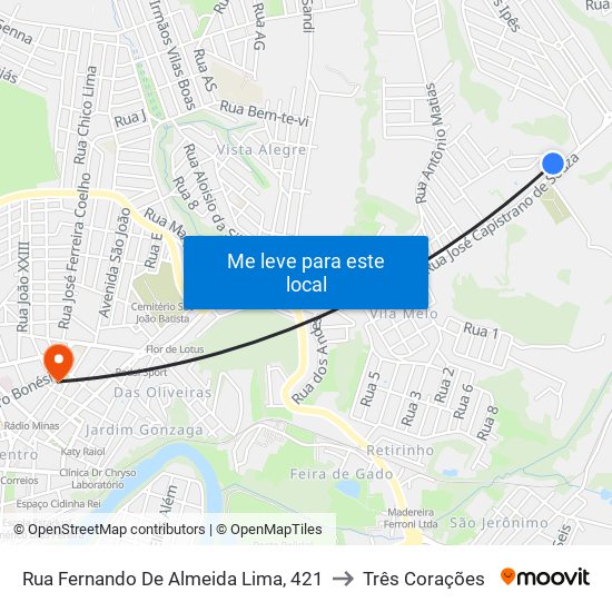 Rua Fernando De Almeida Lima, 421 to Três Corações map