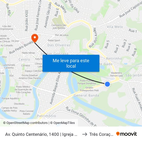 Av. Quinto Centenário, 1400 | Igreja Mórmon to Três Corações map