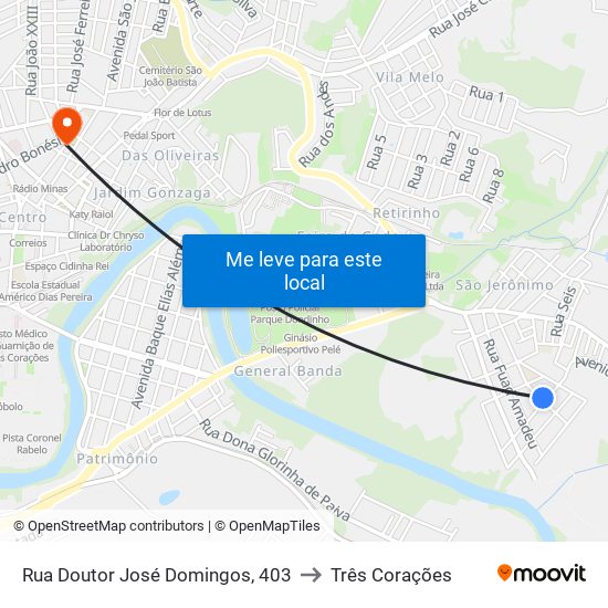 Rua Doutor José Domingos, 403 to Três Corações map