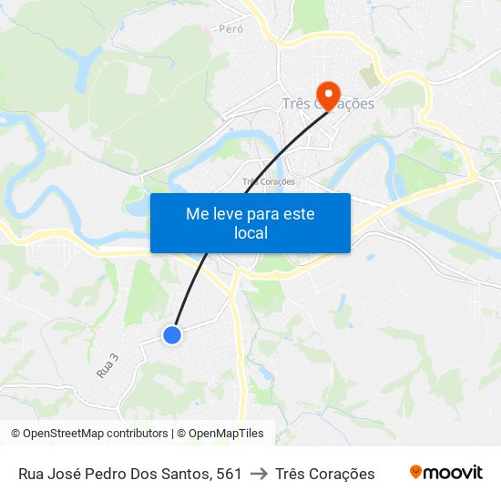 Rua José Pedro Dos Santos, 561 to Três Corações map