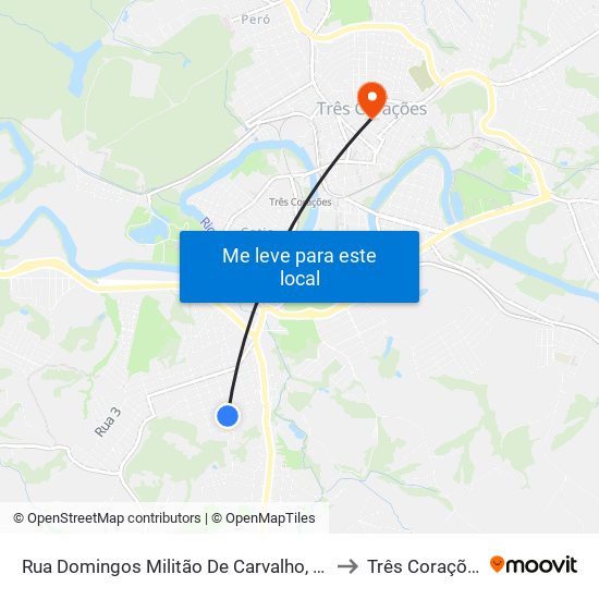 Rua Domingos Militão De Carvalho, 354 to Três Corações map