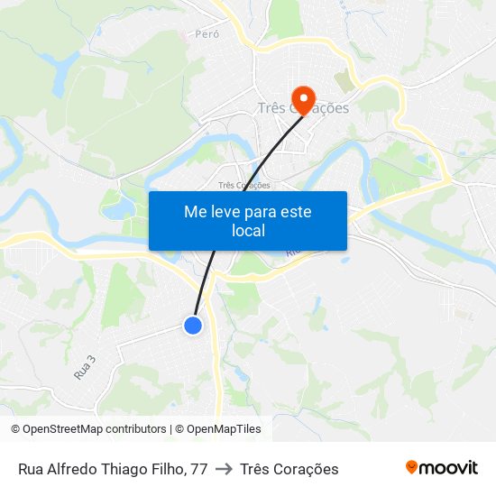 Rua Alfredo Thiago Filho, 77 to Três Corações map