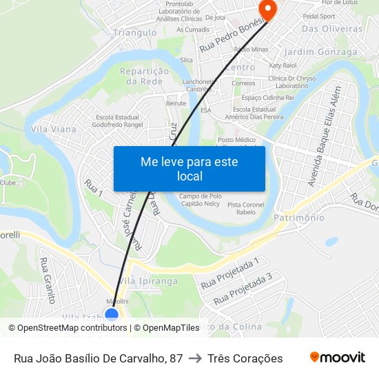 Rua João Basílio De Carvalho, 87 to Três Corações map