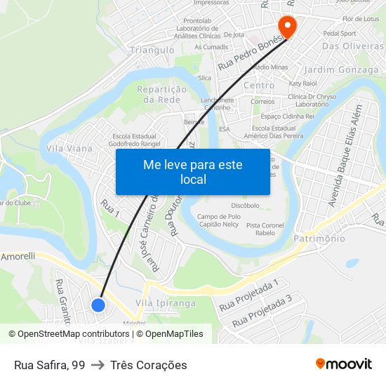 Rua Safira, 99 to Três Corações map