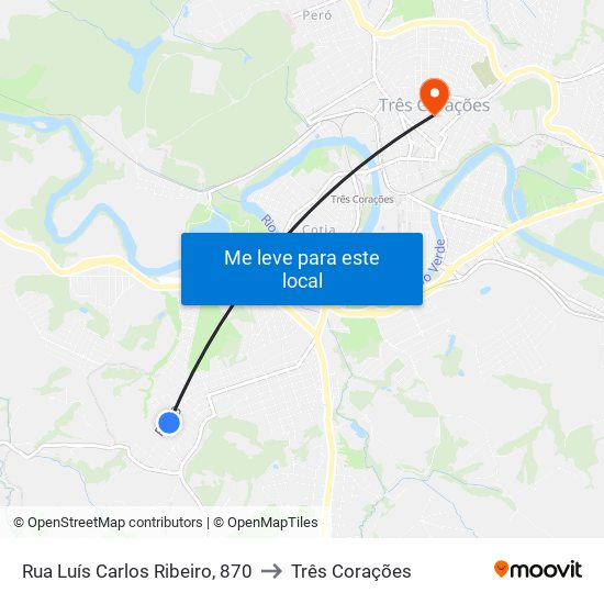 Rua Luís Carlos Ribeiro, 870 to Três Corações map