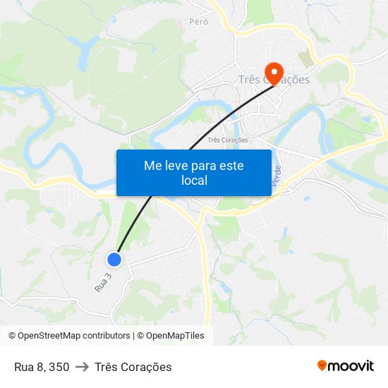 Rua 8, 350 to Três Corações map